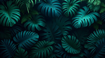 Moody Dark Green Monstera Leaves Tropical Jungle Foliage