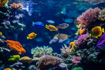 Fototapeta na wymiar In a colorful Marine world, a brilliant and vibrant society of aquatic life co-exists harmoniously in a tapestry of colorful coral reefs