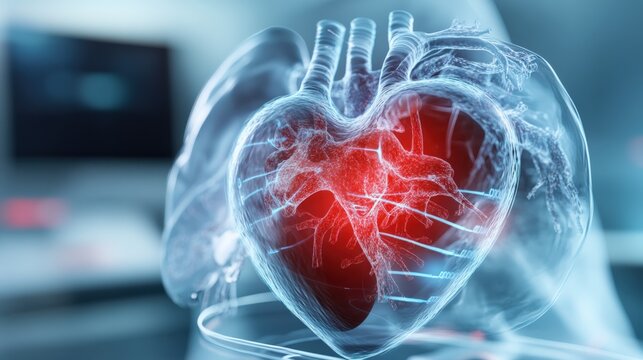 Heart health awareness month medical facility 3d visualization clinical environment close-up view cardiovascular wellness