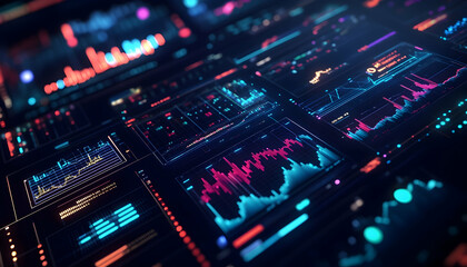 Obraz premium A futuristic stock market dashboard with glowing graphs and data visualizations -