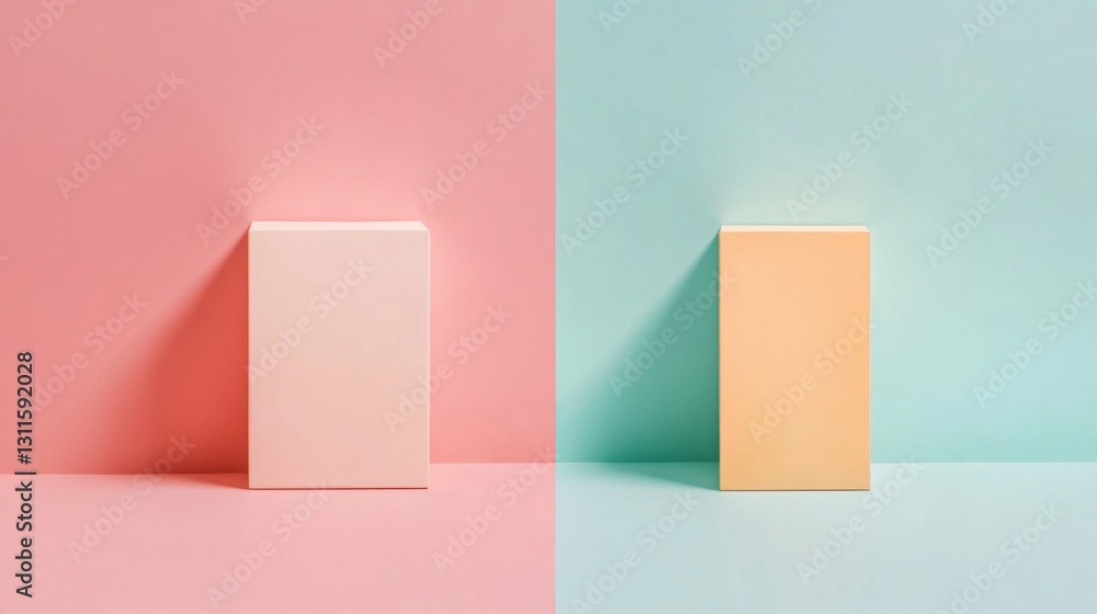 Poster visual rebranding showcasing old dull packaging versus new vibrant design in a minimal studio settin