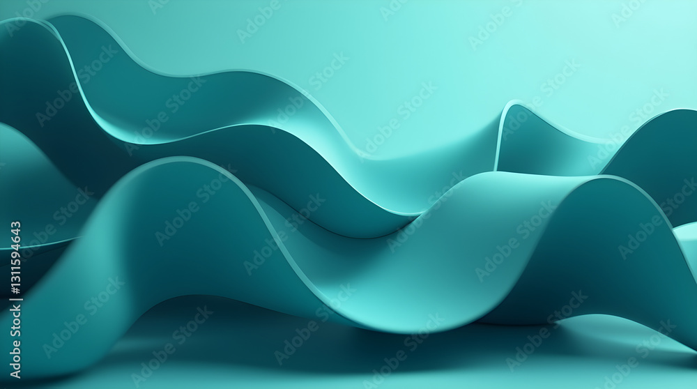 Aufkleber abstract teal waves 3d render - smooth flowing background design