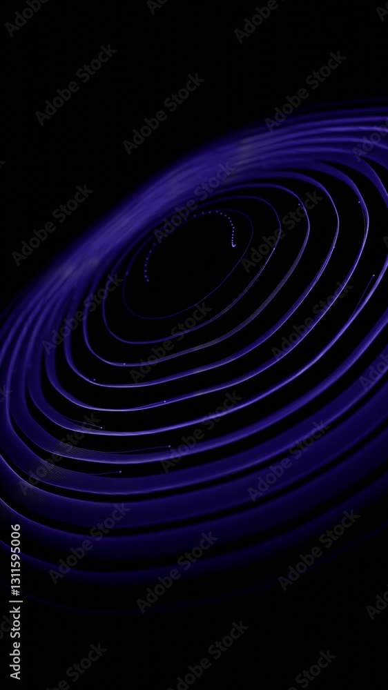 Poster  Glowing purple spiraling lines forming an abstract pattern against a black background, creating a modern and dynamic digital aesthetic.

