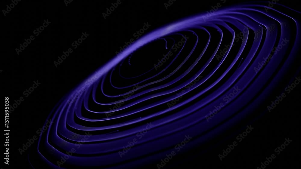 Poster  Glowing purple spiraling lines forming an abstract pattern against a black background, creating a modern and dynamic digital aesthetic.

