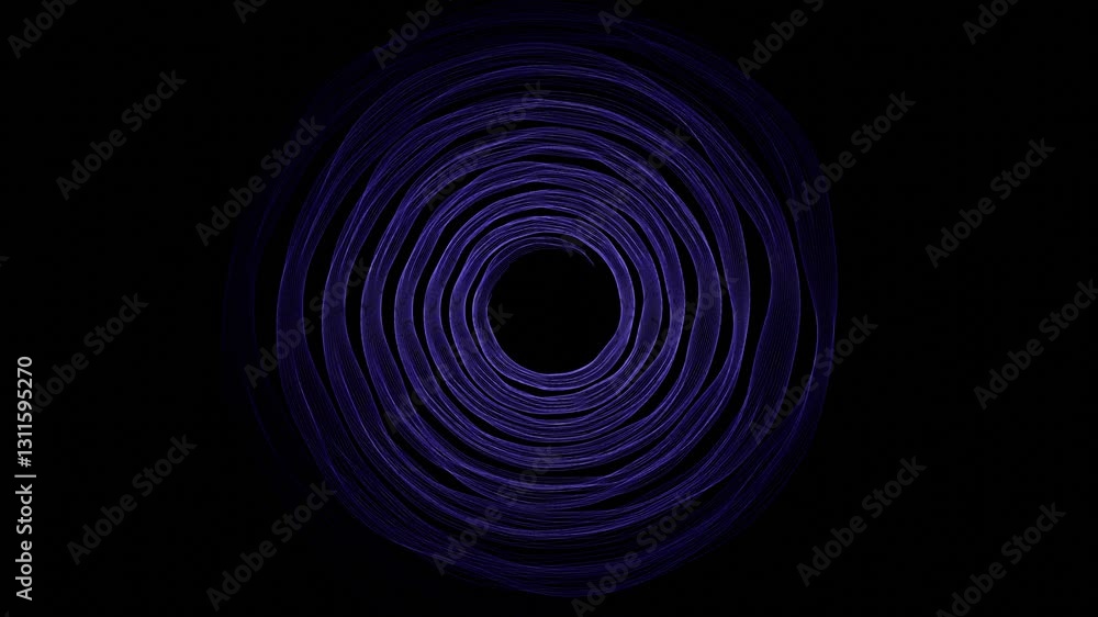Poster  Glowing purple spiraling lines forming an abstract pattern against a black background, creating a modern and dynamic digital aesthetic.

