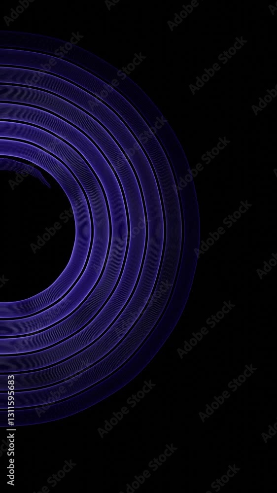 Poster  Glowing purple spiraling lines forming an abstract pattern against a black background, creating a modern and dynamic digital aesthetic.

