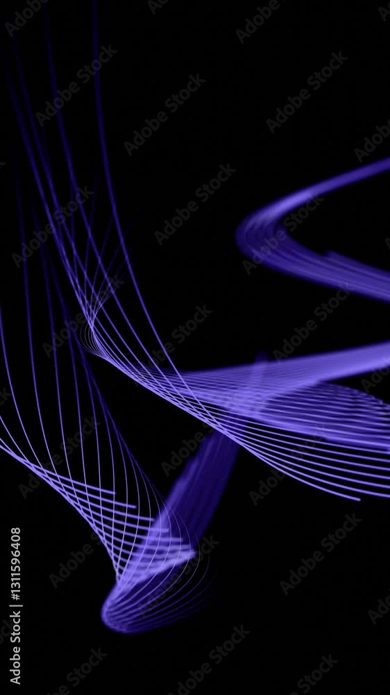 Poster A dynamic abstract design featuring glowing purple lines in a fluid spiral pattern, set against a black background, creating a modern and futuristic aesthetic.

