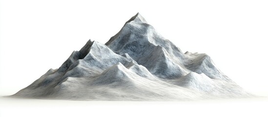 Obraz premium Realistic snow-capped mountain peak positioned center on white background with varying shades of gray and white, highlighting texture and elevation.