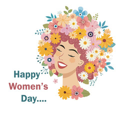 Happy International Women s Day on March 8th design background. Illustration of woman s face profile vector design