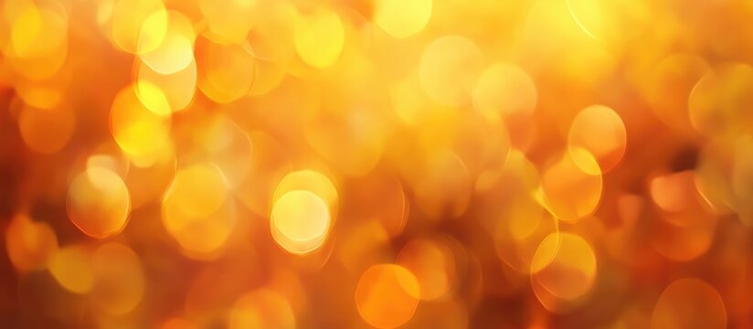 Warm golden bokeh background featuring vibrant orange hues with blurred circular lights creating a serene autumnal atmosphere and soft sunbeams.
