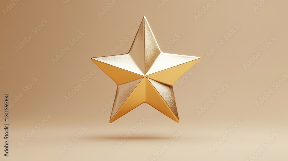 Poster elegant 3d golden star emblem on soft background with floating effect
