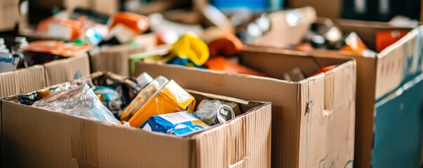 Full Cardboard Boxes Recycling Waste Disposal Collection Reuse eco dump junk trash scrap brown litter refuse  