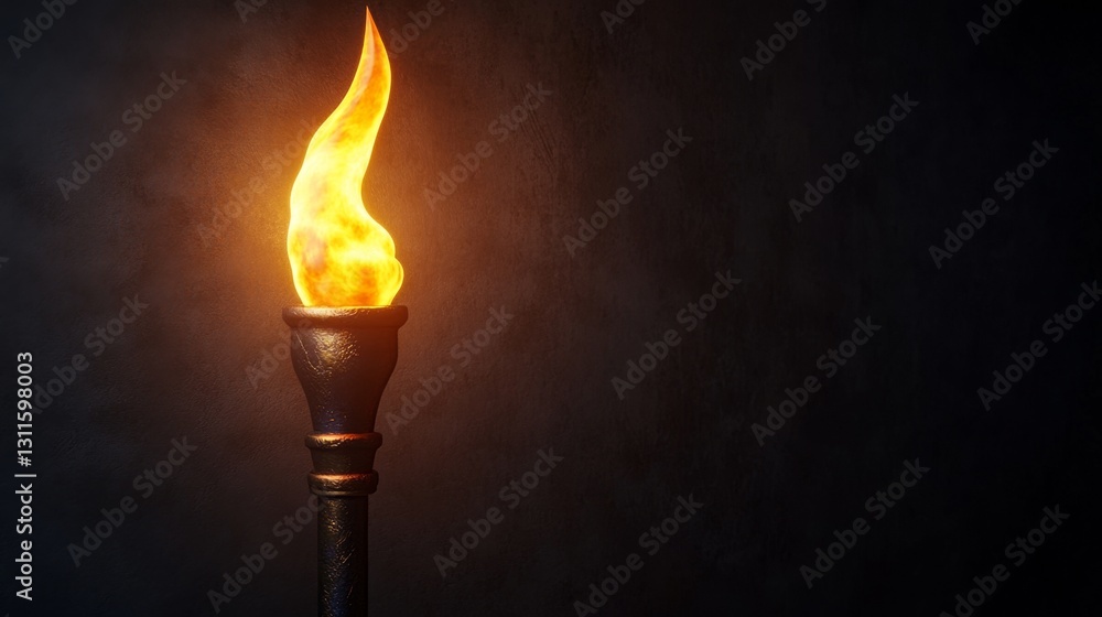 Poster glowing single 3d render of a victory torch in dark background