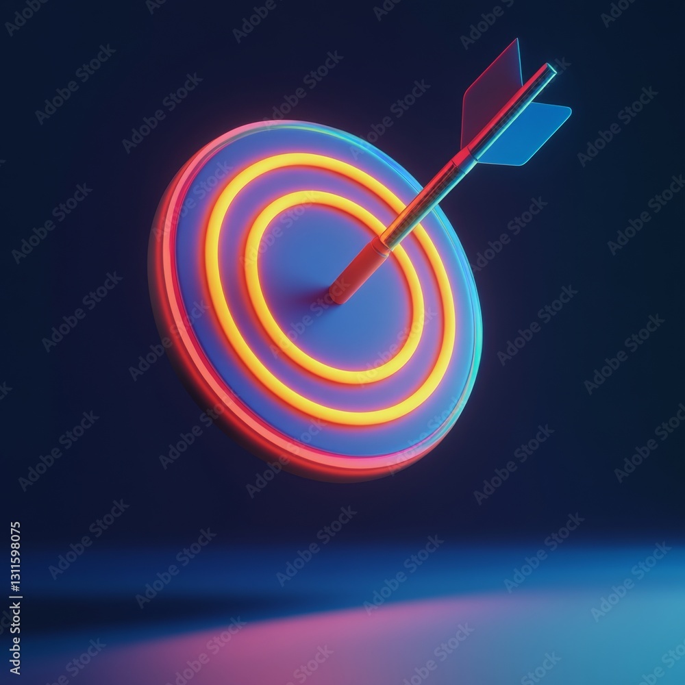 Poster sleek abstract 3d rendered dart icon on target with neon glow
