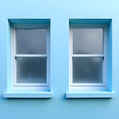 Two Light Blue Windows on a Light Blue Wall Exterior Design