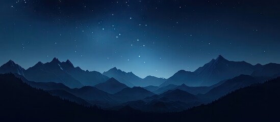Majestic dark blue mountain silhouette under a starry night sky with the Milky Way stretching across the horizon, evoking tranquility and wonder.