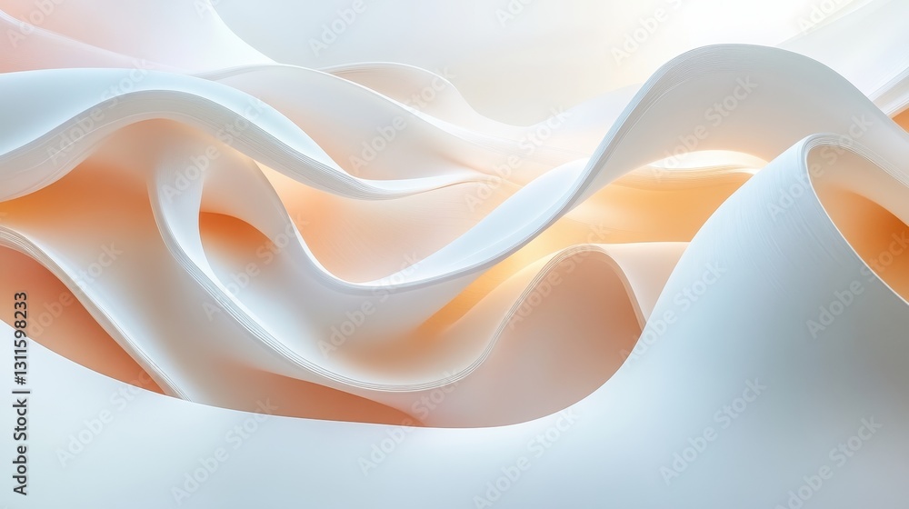 Poster Beautiful flowing fabric in shades of pink and orange creating a smooth and calming texture at sunrise