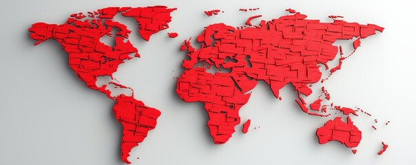 Obraz premium law restriction policy concept. Red world map made of textured shapes on a light background.