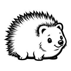 Cute Chibi Cartoon Hedgehog Smiling Face Expression Vector Black and White Outline Line Art Drawing