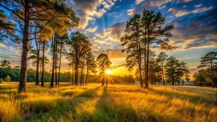 Sunset Golden Hour Forest Clearing Chickamauga Battlefield Georgia Tall Grass