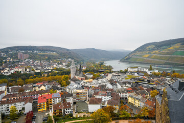 View of Bingen am Rhein and the surrounding landscape. Settlement in Rhineland-Palatinate
