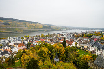 View of Bingen am Rhein and the surrounding landscape. Settlement in Rhineland-Palatinate
