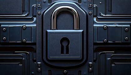 Dark Metal Padlock on Industrial Panel Background