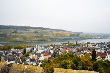 View of Bingen am Rhein and the surrounding landscape. Settlement in Rhineland-Palatinate
