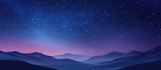 Night sky with colorful gradient hues of blue and purple creating a tranquil scene of the Milky Way and twinkling stars over dark silhouette mountains.