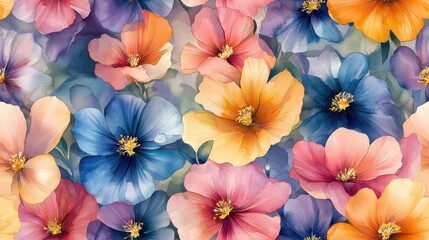 A bunch of colorful flowers displaying a variety of blooms in a beautiful natural setting Seamless Texture