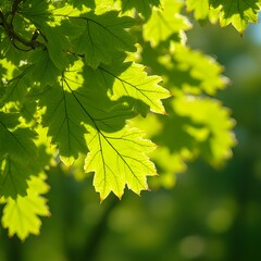 Vibrant Green Leaves in Sunlight - Closeup of Fresh Foliage