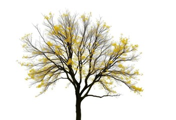 Fototapeta premium A lone deciduous tree stands against a stark white backdrop, branches reaching skyward, image, summer