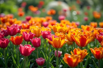 Obraz premium Vibrant Tulips in a Colorful Spring Garden
