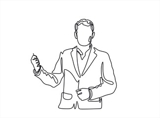Continuous one line drawing of successful businessman, hand drawn style vector illustration	