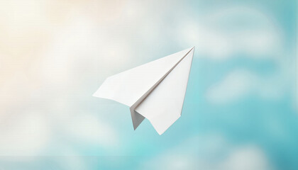 White paper airplane soaring through the sky, symbol of freedom