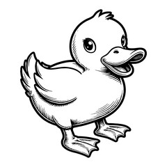 Adorable Cartoon Duck Detailed Vector Illustration of a Cute Chibi Style Black and White Outline Line Art Drawing