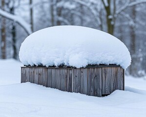 Snow covers the surrounding area with a peaceful display of white and gray colors.