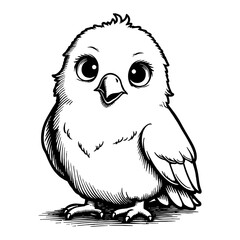 Cute Chibi Cartoon Eagle Standing in Front View Detailed Black and White Outline Line Art Drawing