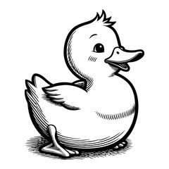 Cute Chibi Duck Cartoon Character Full Body Front View Detailed Black and White Outline Line Art Drawing