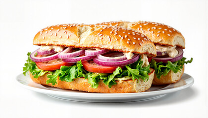 Delicious banh mi sandwich plated with fresh ingredients, culinary delight
