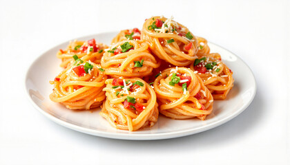 Delicious spaghetti served on a white plate, gourmet presentation