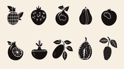 Silhouettes of various fruits, graphic design