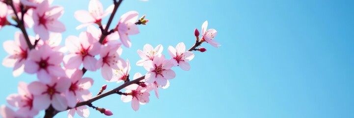 Obraz premium Delicate cherry blossom branches against a clear blue sky, flowers, nature, cherry blossoms