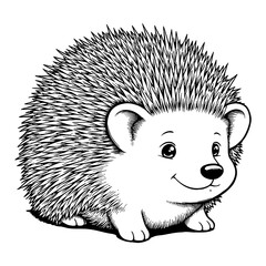 Cute Chibi Cartoon Hedgehog Character Isolated Front View Detailed Black and White Outline Line Art Drawing