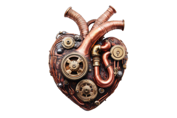 A steampunk heart design with gears and pipes for creativity.