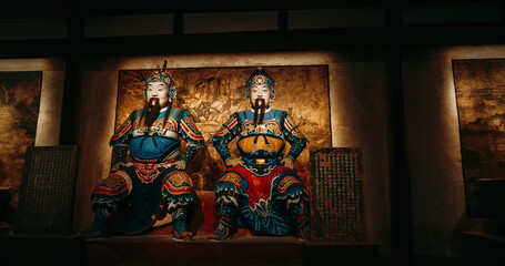 Fototapeta premium Chengdu, Sichuan, China. Wuhou Memorial Temple. Statues Of Emperors, Statesmen, Generals And Political Figures Of Ancient China. Wuhou Memorial Temple. End Of Eastern Han Dynasty. Museum Of Three
