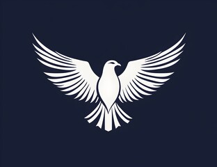 Obraz premium Minimalist Illustration of an Elegant Dove with Outstretched Wings, Symbolizing Peace and Freedom on Navy Blue Background