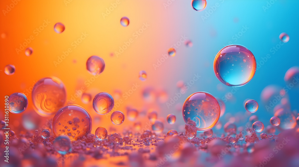 Poster vibrant floating bubbles on colorful abstract gradient background