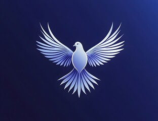 Obraz premium Minimalist Vector Illustration of an Elegant Dove with Outstretched Wings, Symbolizing Peace and Hope, Deep Blue Background