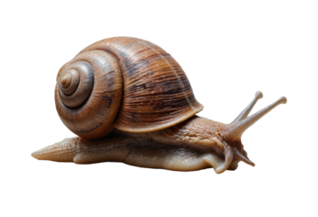 Close-up of a Snail with a Spiraled Shell on a Transparent Background